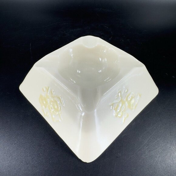 Vintage Belleek Ivory Porcelain Squared Raised Ashtray Dish Yellow Luster VTG - Picture 15 of 16